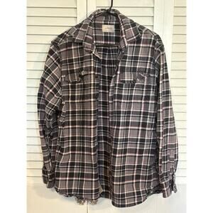 Jachs Men Medium Gray and Red Flannel Button Up Shacket Heavyweight Outdoor